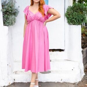 Linen blend pink maxi dress